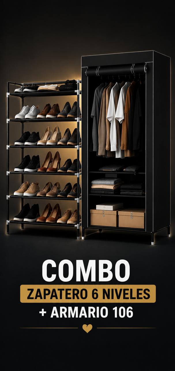 Combo Armario 3 Puestos Zapatero 6 Niv